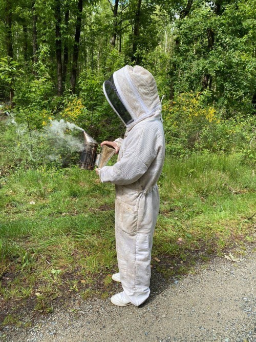 Tenue d'apiculteur, et enfumoir